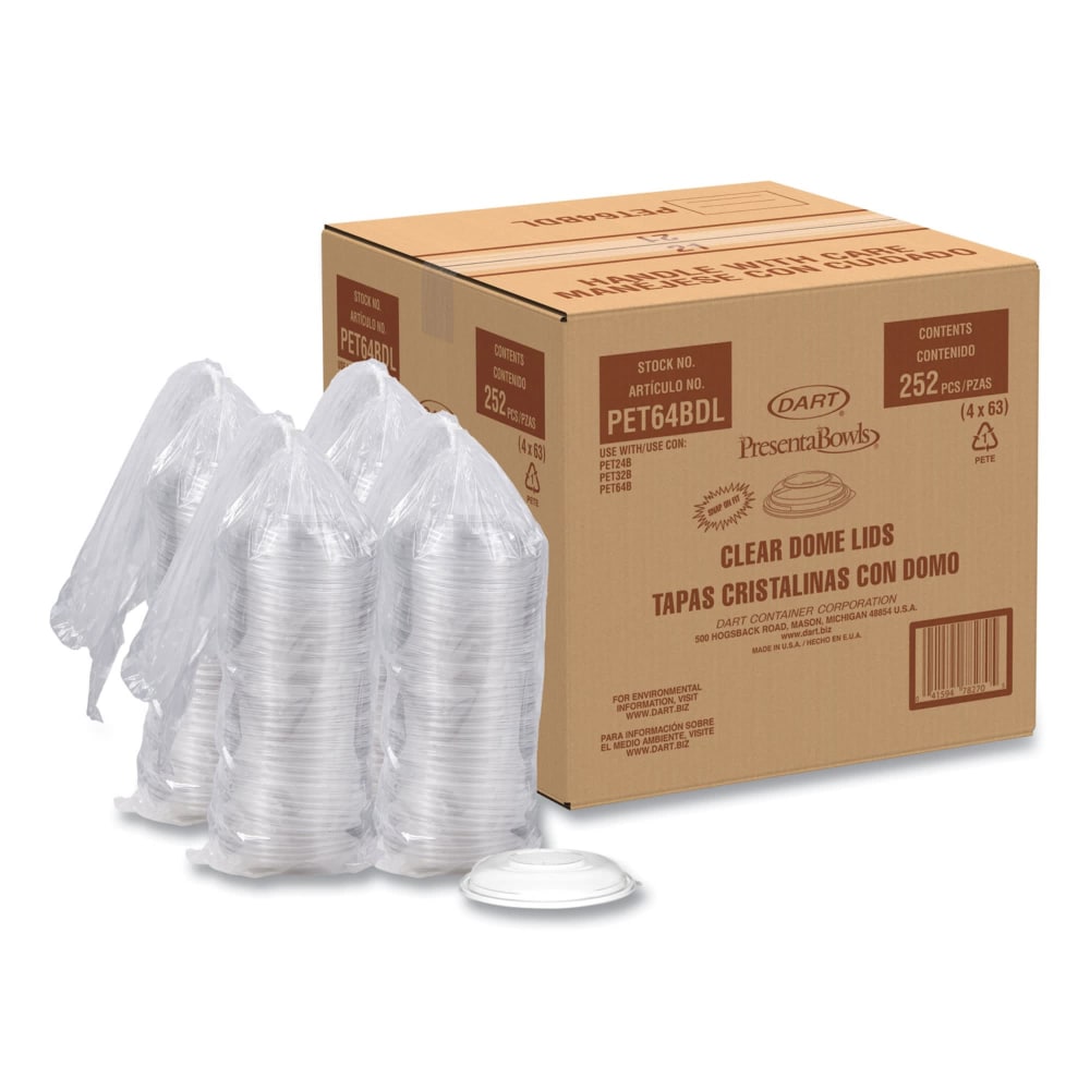 Dart PresentaBowls Lids, Clear, Fits 24-64 Oz Bowls, 1-1/8inH x 7-5/16inW x 1-1/8inD, Carton Of 252 Lids MPN:PET64BDL