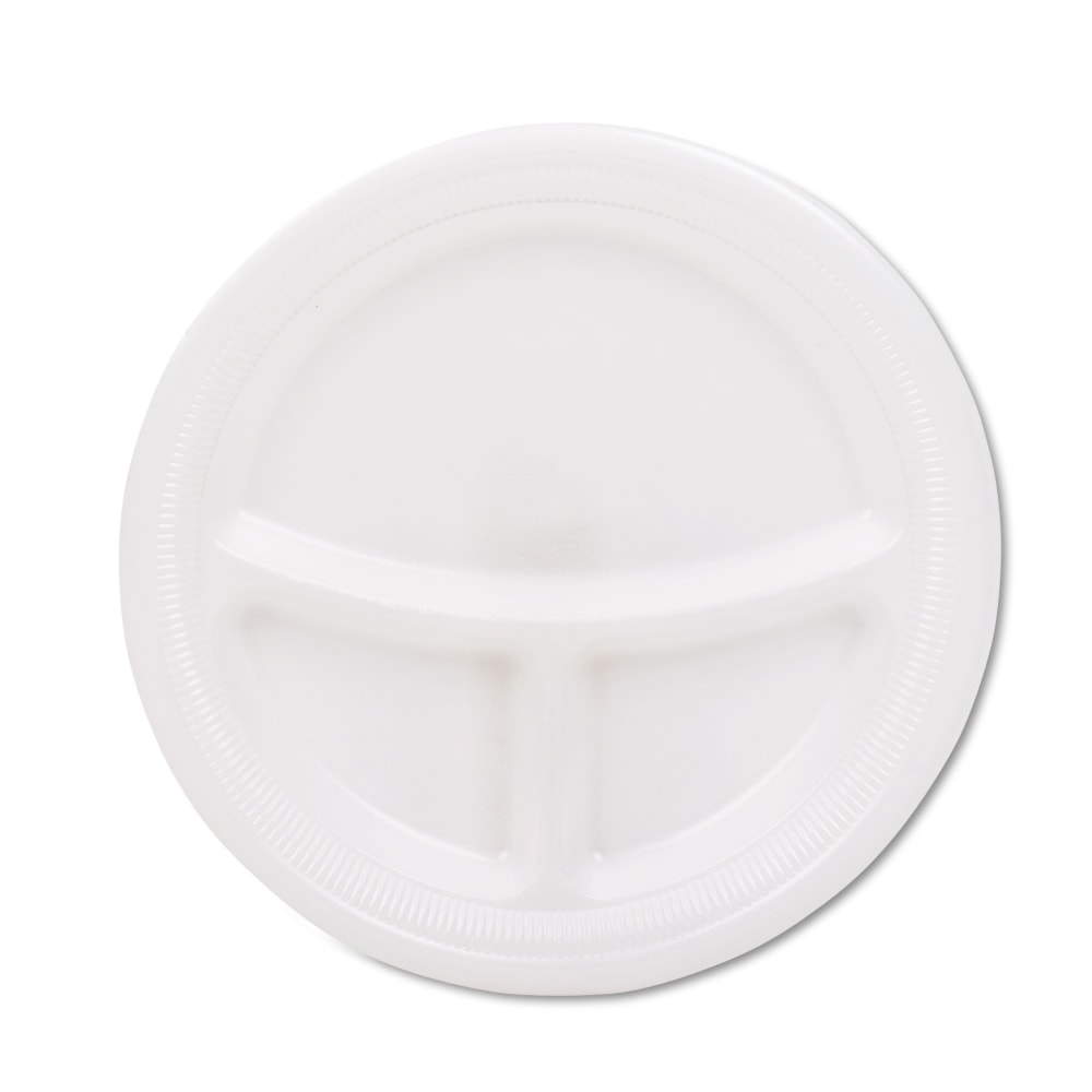Dart Quiet Classic Laminated Foam Dinnerware Mediumweight Foam Plates, 3-Compartment, 9in dia, White, 125/PK MPN:9CPWQR