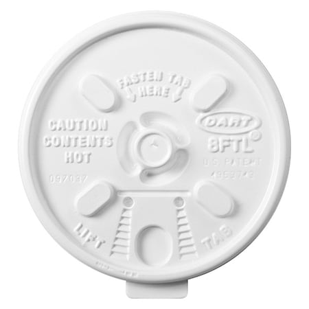 Lid for 8 oz. Hot Cup, Flat, Lock Back Tear Tab, White, Pk1000 MPN:8FTL