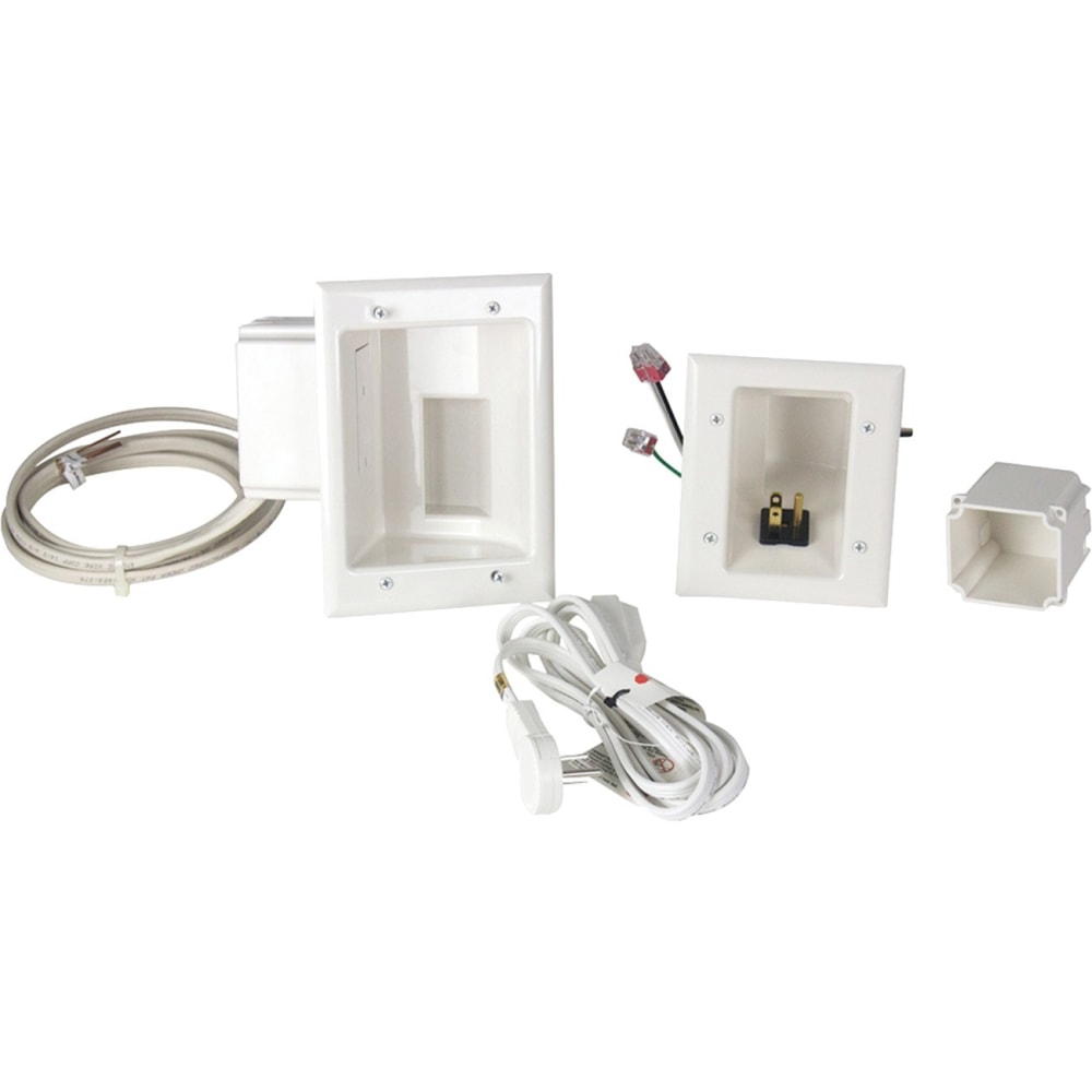 DataComm 50-6623-WH-KIT Flat Panel TV Cable Organizer Kit with Duplex Power Solution - Metal MPN:50-6623-WH-KIT