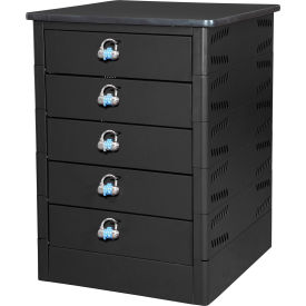 Datum TekStak™ Laptop Storage Locker with Laminate Top 5 Bays Hasp Lock Black TEKS5-H-LT-T25-L1595-60