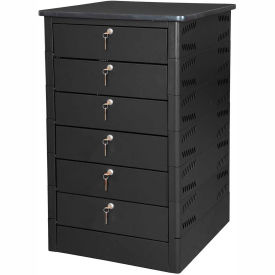 Datum TekStak™ Laptop Storage Locker with Laminate Top 6 Bays Key Lock Black TEKS6-K-LT-T25-L1595-60