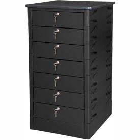 Datum TekStak™ Laptop Storage Locker with Laminate Top 7 Bays Key Lock Black TEKS7-K-LT-T25-L1595-60