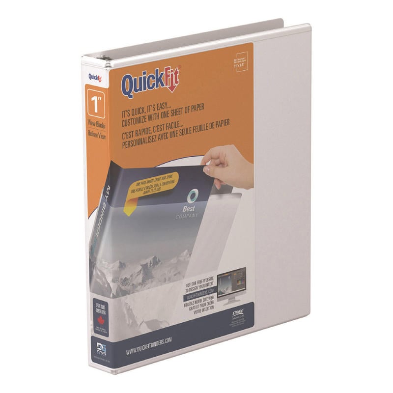 QuickFit View 3-Ring Binder, 1in Angle D-Rings, 50% Recycled, White MPN:8701-00