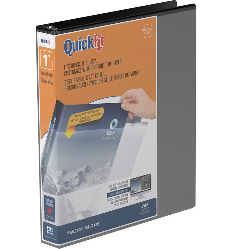 QuickFit View 3-Ring Binder, 1in Angle D-Rings, Black (Min Order Qty 8) MPN:8701-01