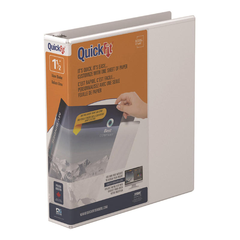 QuickFit View 3-Ring Binder, 1 1/2in Angle D-Rings, White MPN:8702-00