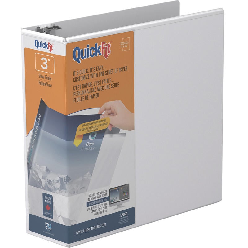 QuickFit View 3-Ring Binder, 3in Angle D-Rings, White (Min Order Qty 5) MPN:8705-00