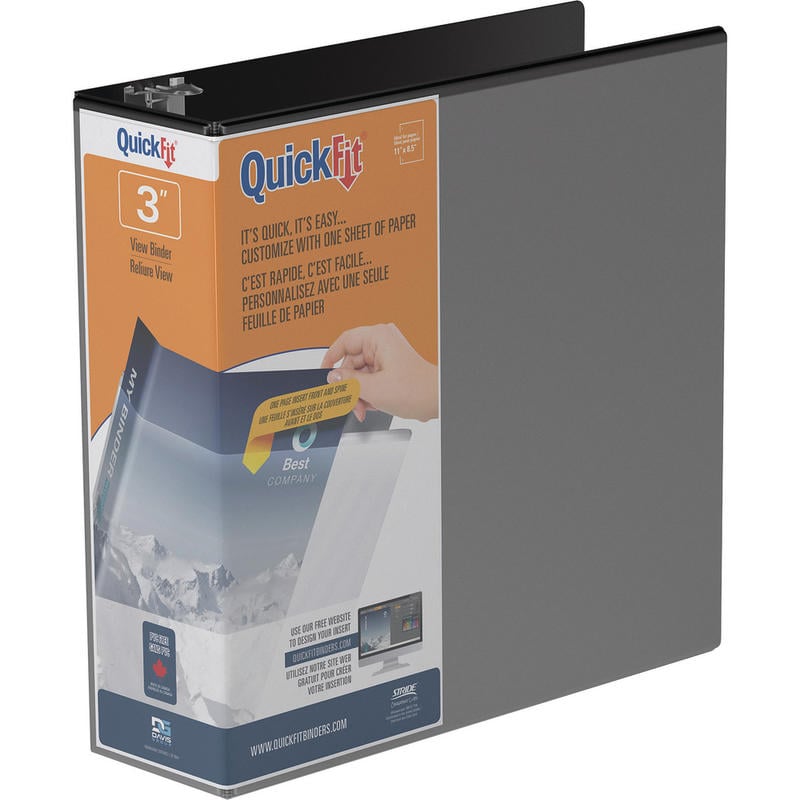 QuickFit View 3-Ring Binder, 3in Angle D-Rings, Black (Min Order Qty 4) MPN:8705-01