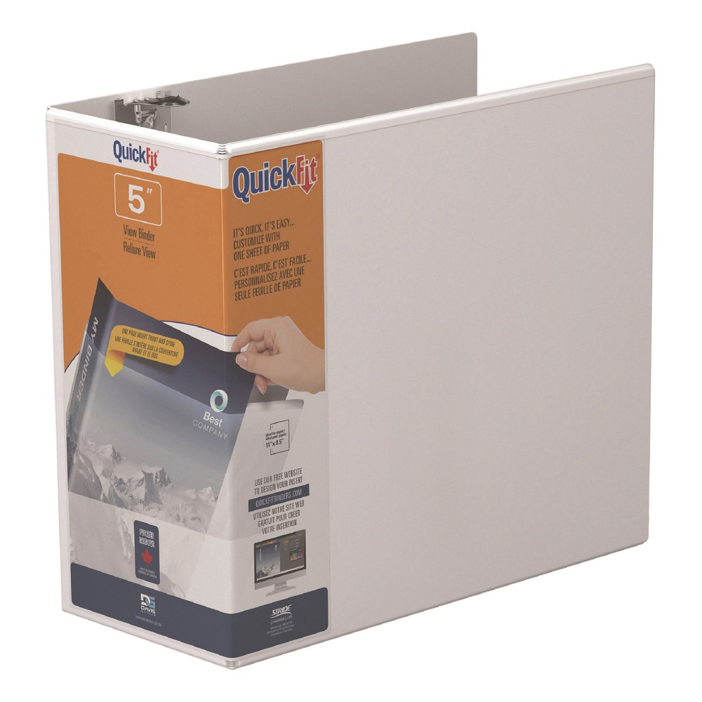 QuickFit View 3-Ring Binder, 5in Locking Angle D-Rings, White MPN:8707-00