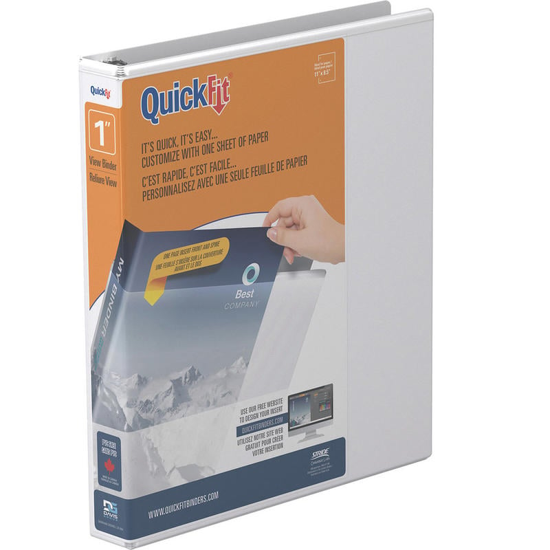 QuickFit View 3-Ring Binder, 1in Round Rings, 50% Recycled, White (Min Order Qty 10) MPN:8711-00