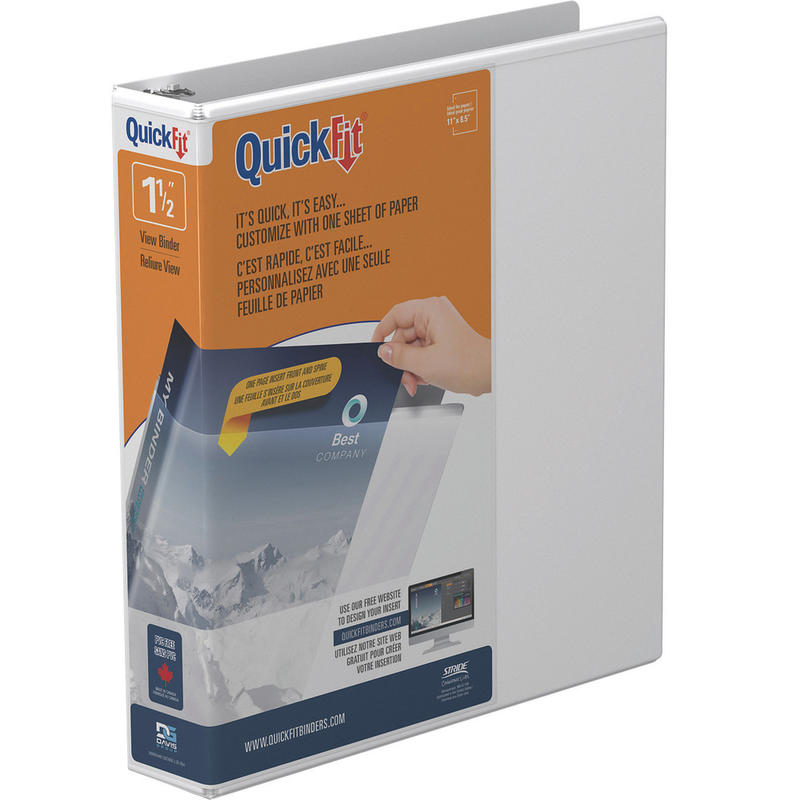 QuickFit View 3-Ring Binder, 1 1/2in Round Rings, White (Min Order Qty 8) MPN:8712-00