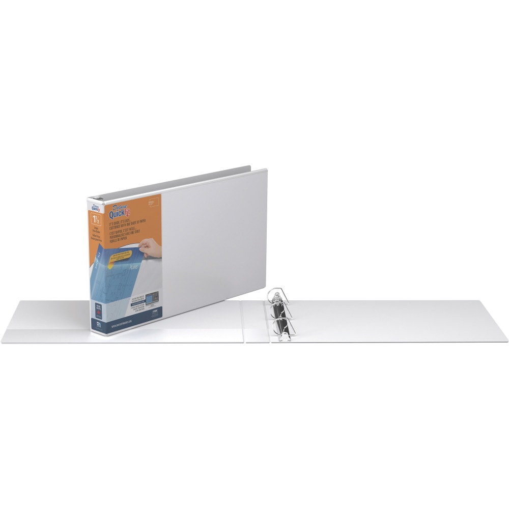 QuickFit 3-Ring Binder, 1 1/2in Locking Angle D-Rings, Spreadsheet, White MPN:94020