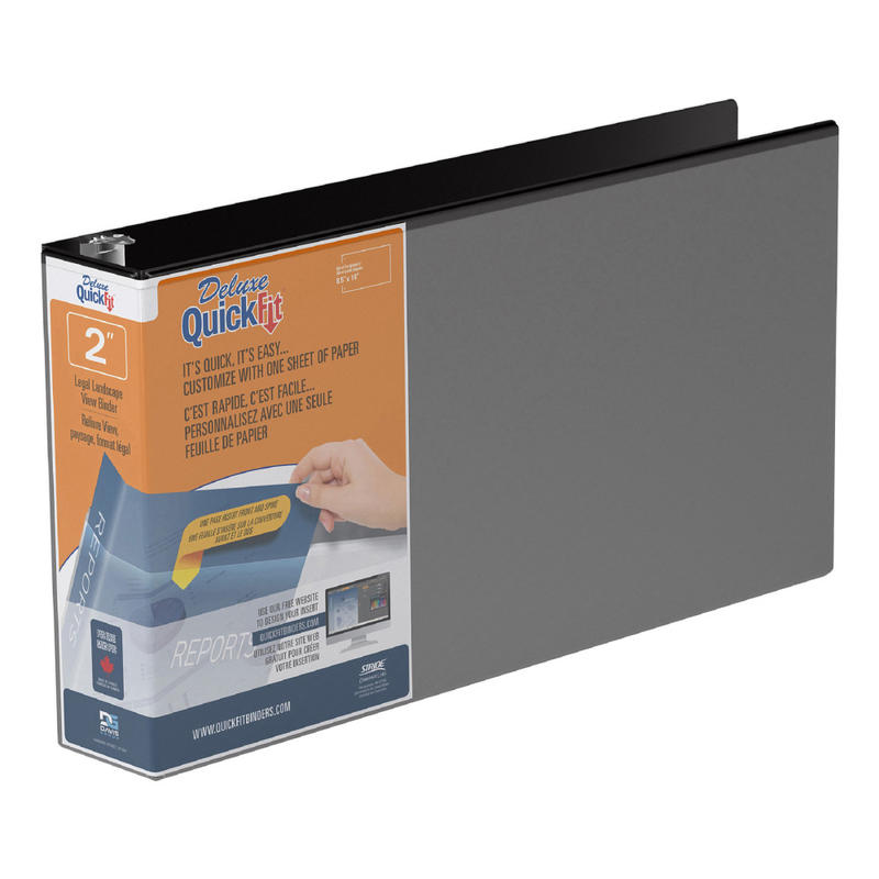 QuickFit Legal Landscape Overlay 3-Ring Binder, 2in Round Rings, 50% Recycled, Black MPN:95031L