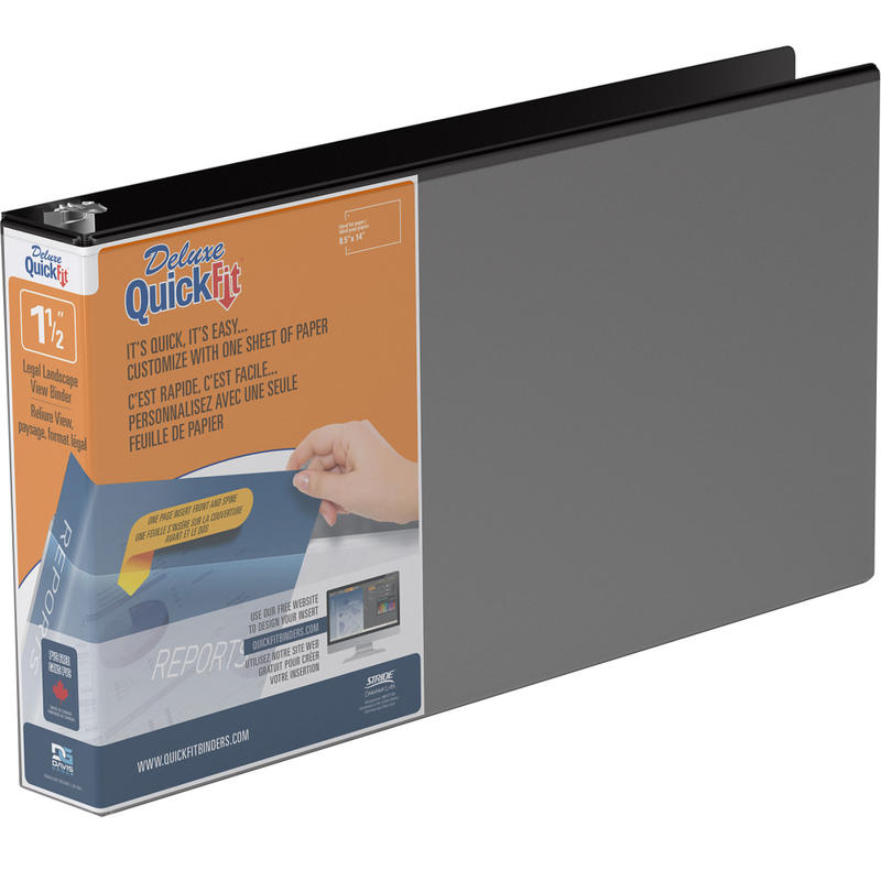 QuickFit Landscape Overlay 3-Ring Binder, 1 1/2in Round Rings, Black MPN:623862
