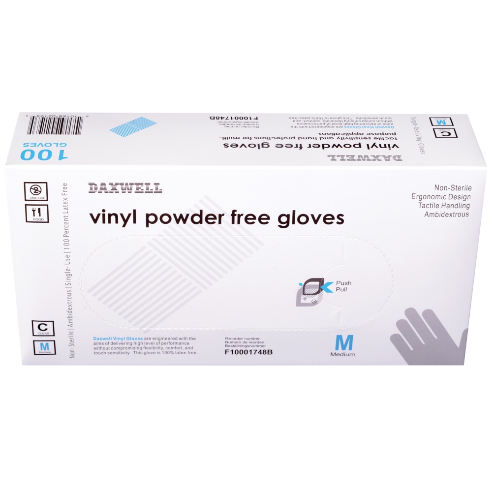 Daxwell Powder Free Vinyl Gloves, Medium, Box Of 100 MPN:F10001748EA