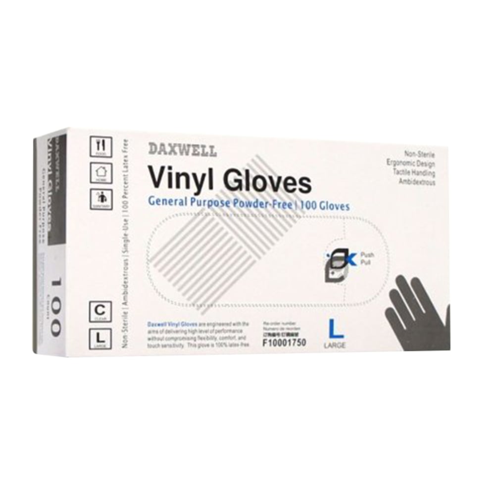 Daxwell Powder Free Vinyl Gloves, Large, Box Of 100 MPN:F10001750EA