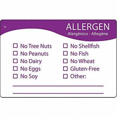 Allergen Label Purple/White MPN:N/A
