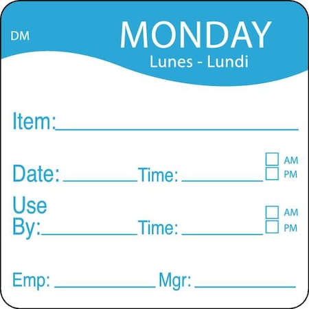 Day Label, Monday, 2-5/9 In. W, PK250 MPN:1100531