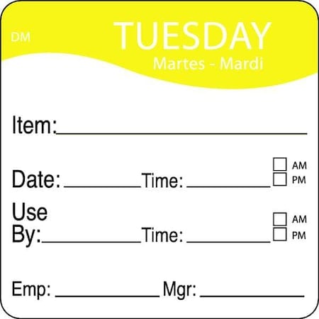 Day Label, Tuesday, 2-5/9 In. W, PK250 MPN:1100532