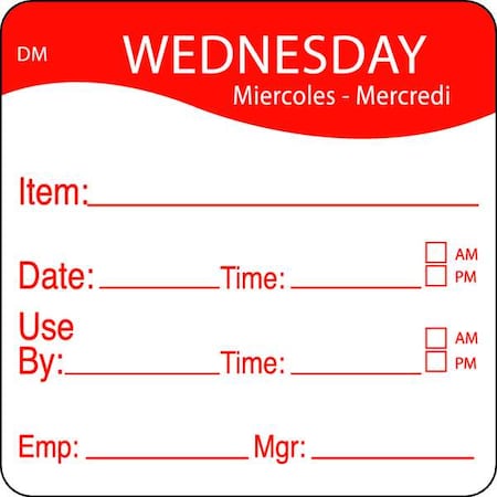 Day Label, Wednesday, 2-2/5 In. W, PK250 MPN:1100533