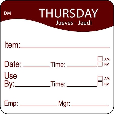 Day Label, Thursday, 2-3/5 In. W, PK250 MPN:1100534