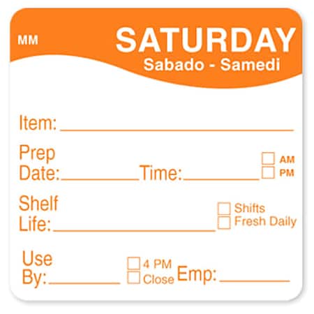 Food Safety Label, Yellow/White, 2 in H MPN:IT120156-2-TUE