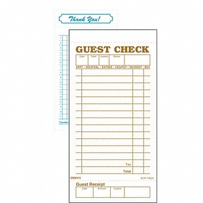 Guest Checks  Receipts PK50 MPN:ACR-T3624