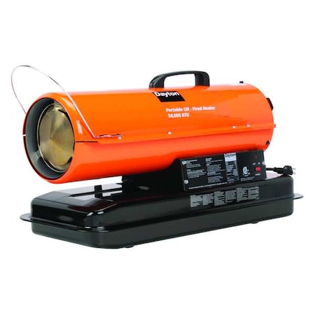 Portable Oil and Kerosene Torpedo Heater, 50, 000 BtuH, 175 cfm, 1, 000 sq ft Heat Area 5 gal MPN:3VE48