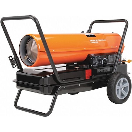 Portable Oil and Kerosene Torpedo Heater, 210, 000 BtuH, 650 cfm, 5, 000 sq ft Heat Area 13 gal MPN:3VE52