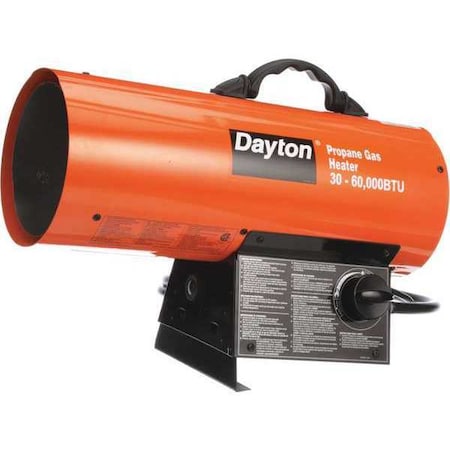Portable Gas Torpedo Heater, Liquid Propane, Continuous Spark, 8 1/8 in Wx 19 5/16 in L MPN:3VE54
