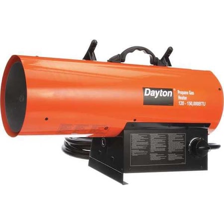Portable Gas Torpedo Heater, Liquid Propane, Continuous Spark, 11 7/8 in Wx 25 1/2 in L MPN:3VE58