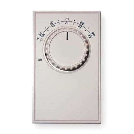Line Voltage Mechanical Thermostat, Heat Only, 50 to 90F, Exposed Dial, 120/277V AC, 2 Pole MPN:4PU48C