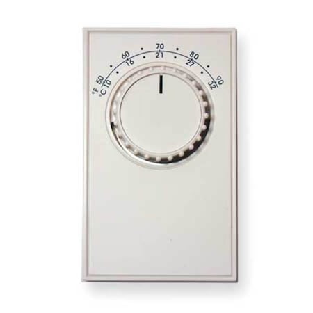 Line Voltage Mechanical Thermostat For Wall, 50 to 90 Degree Analog Dial, Heat Only, White MPN:4PU49C