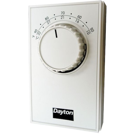 Line Volt Mechanical Tstat, Cool, 50-90 Degrees F, 120 to 277VAC, Exposed Dial, Plastic MPN:6GVX8C