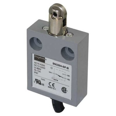 Limit Switch, Plunger, Roller, SPDT, 10A at 300V AC, Actuator Location: Top MPN:12T933