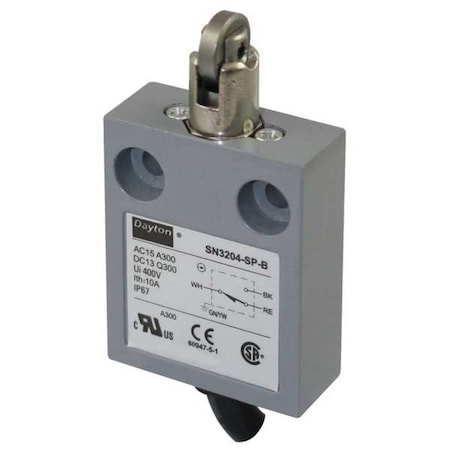 Limit Switch, Cross Roller, Plunger, SPDT, 10A at 300V AC, Actuator Location: Top MPN:12T934