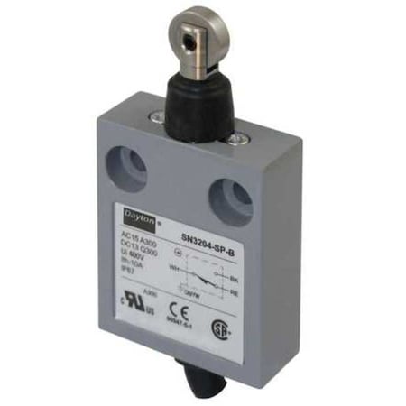 Limit Switch, Plunger, Roller, SPDT, 10A at 300V AC, Actuator Location: Top MPN:12T935