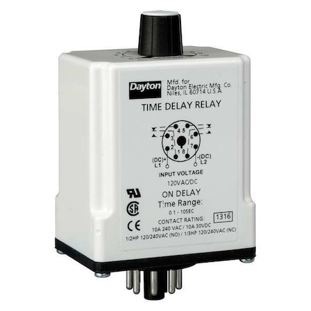 Single Function Time Delay Relay, Octal, On Delay, 1 Functions 120V AC/DC, DPDT MPN:1EGB6