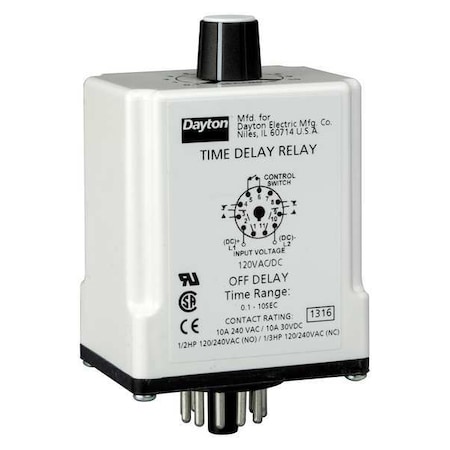 Single Function Time Delay Relay, Octal, Off Delay, 1 Functions 120V AC/DC, DPDT MPN:1EGC5
