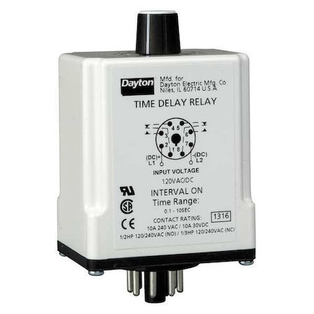 Single Function Time Delay Relay, Octal, Interval, 1 Functions 120V AC/DC, DPDT MPN:1EGC8