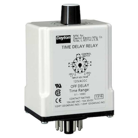 Single Function Time Delay Relay, Octal, Off Delay, 1 Functions 12V DC, DPDT MPN:24EN84