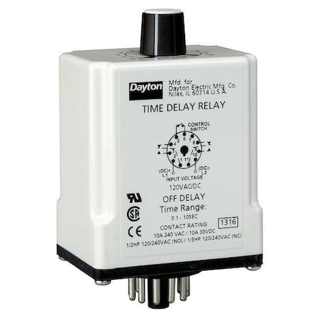 Single Function Time Delay Relay, Octal, Off Delay, 1 Functions 240V AC, DPDT MPN:24EN96