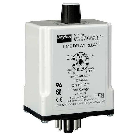 Single Function Time Delay Relay, Octal, On Delay, 1 Functions 12V DC, DPDT MPN:24EP04