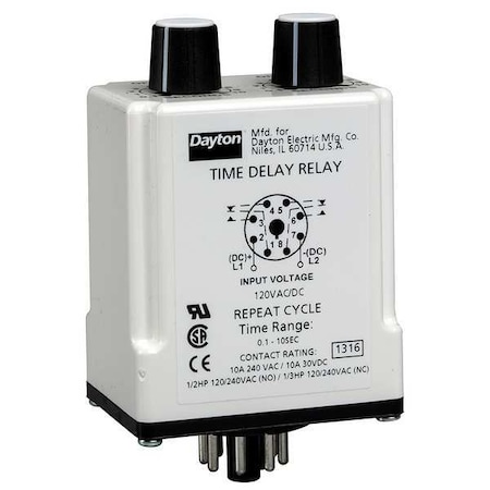 Single Function Time Delay Relay, Octal, Cycle On, 1 Functions 12V DC, DPDT MPN:24EP29
