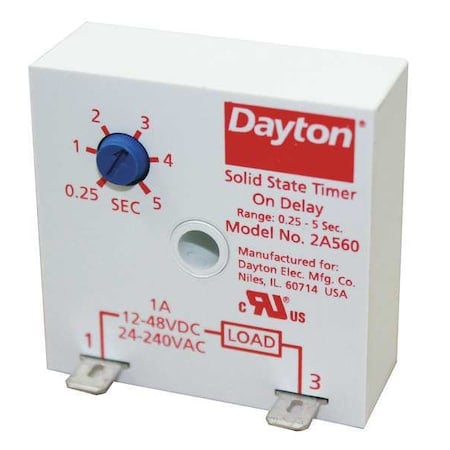 Single Function Encapsulated Timing Relay, Square, On Delay, 1 Functions 240V DC, SPST-NO MPN:2A560