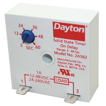 Single Function Encapsulated Timing Relay, Square, On Delay, 1 Functions 240V DC, SPST-NO MPN:2A562