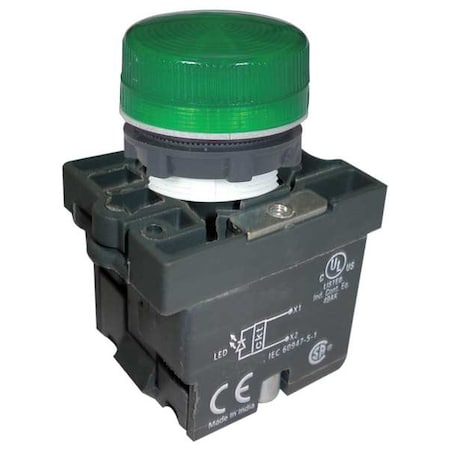 Pilot Light, LED, 22mm, 24VAC/DC, GR, Plastic MPN:30G209