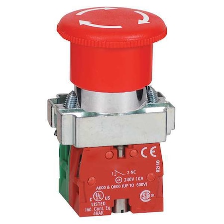 Emergency Stop Push Button, 22 mm, 1NO/1NC, Red MPN:30G255