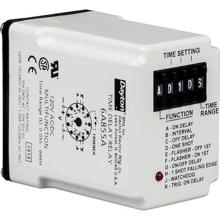 Multifunction Time Delay Relay, Octal, Multi Function, 10 Functions 240V AC, DPDT MPN:5DRA1