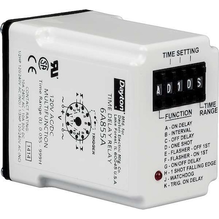Multifunction Time Delay Relay, Octal, Multi Function, 10 Functions 24V AC/DC, DPDT MPN:5DRA3